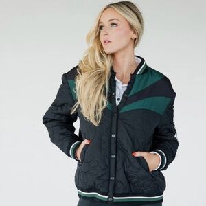 Black and Green Floral Quilted Jacket